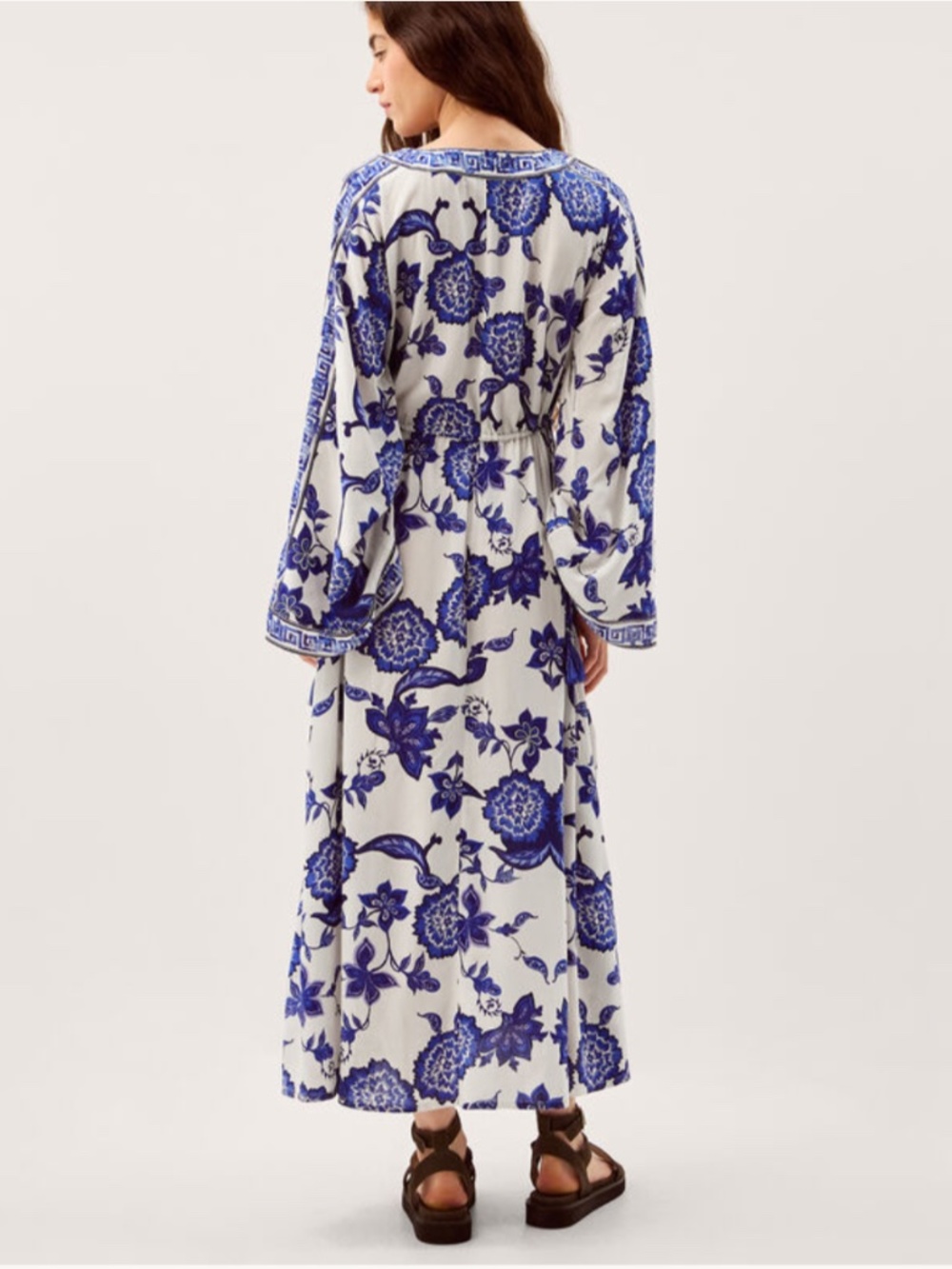 NWT Gloria floral print 100% Viscose Maxi beach Dress Santorini  Blue Size US L - Picture 3 of 8